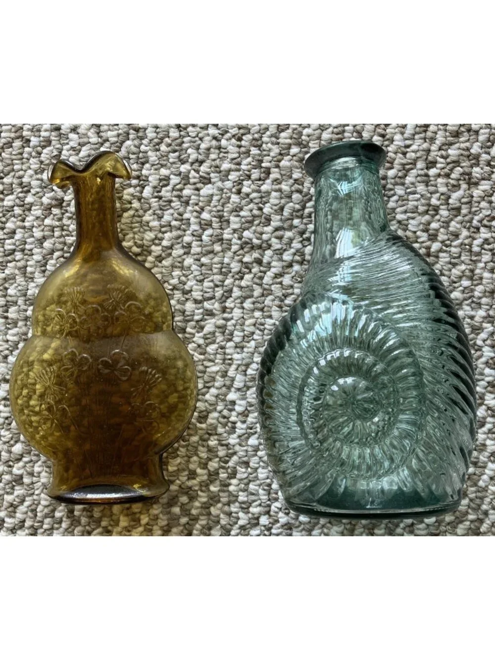 Lot Of 2 Bottles Clevenger Bros Amber Clover Flower & Libbey Nautilus Seashell